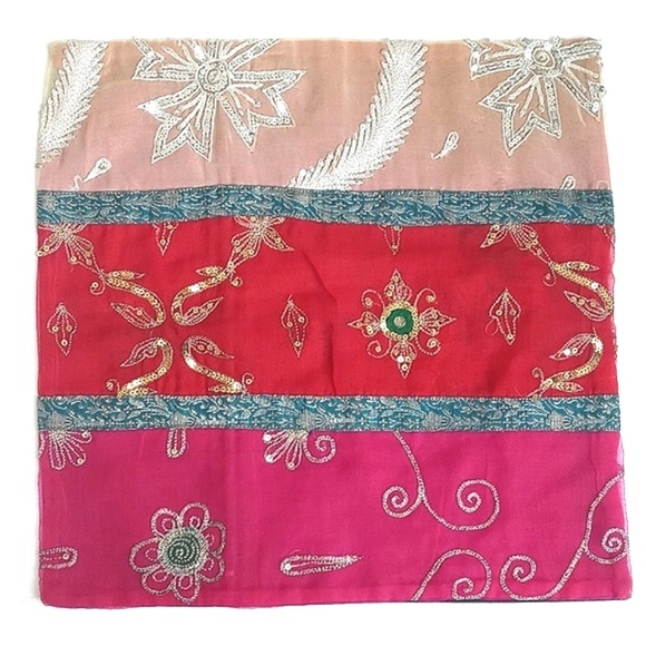 Vintage Antique Pink Red Neutral Sheer Batik Pillow Embroidered